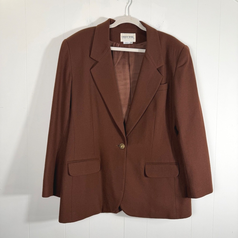 VTG Urban Wool Merino Collection Chocolate Brown 100% Pure Wool Blazer Size 18